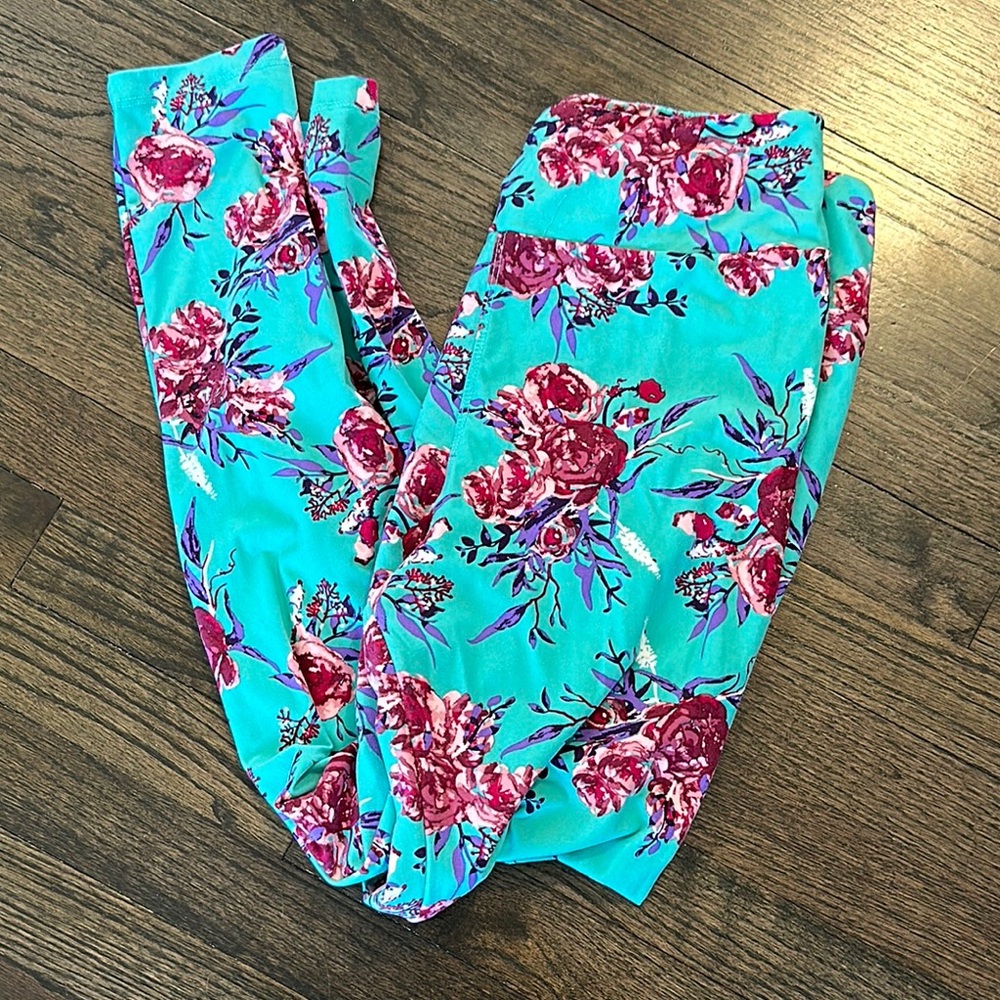 LulaRoe Floral Print Leggings TC EUC Tall and Curvy